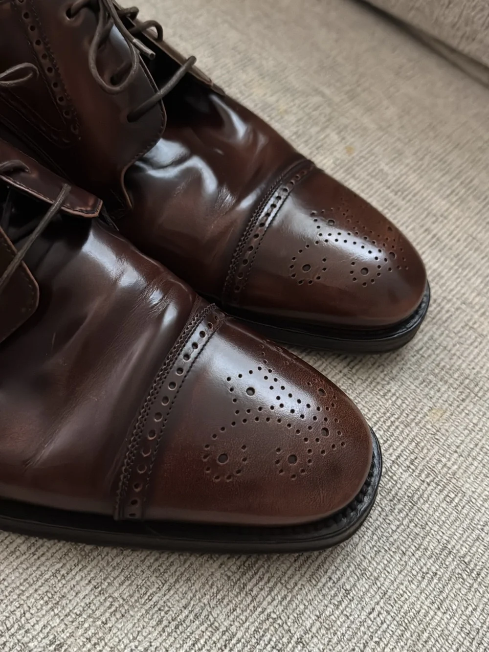 Salvatore Ferragamo Men’s Dark Brown Leather Cap-Toe Derby Shoes